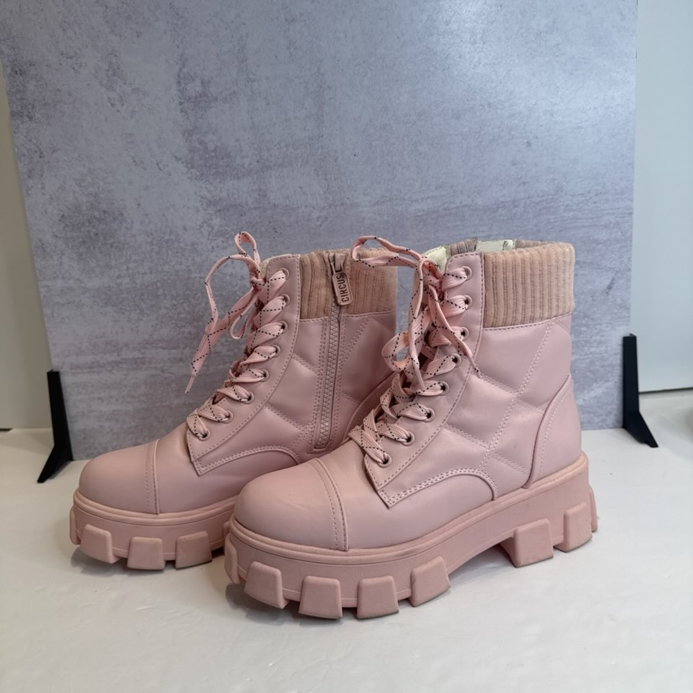 Pink Lace-Up Ankle Boots